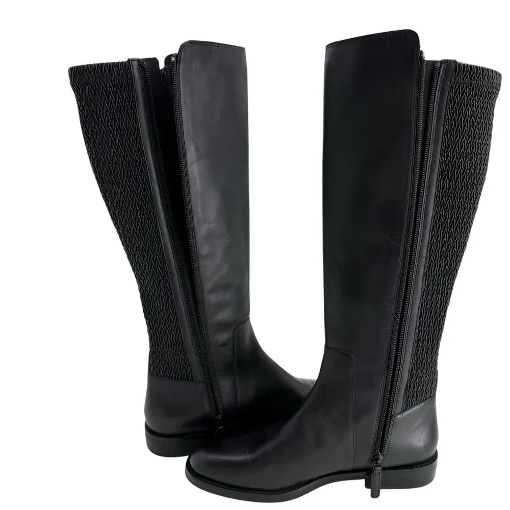 Cole Haan Black Leather Gold Buckle Clover Knee High Boots Womens 8